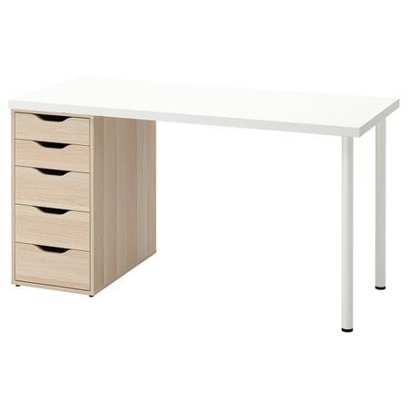 Письменный стол, белый/под беленый дуб 140x60 см IKEA LAGKAPTEN ЛАГКАПТЕН / ALEX АЛЕКС 194.319.76