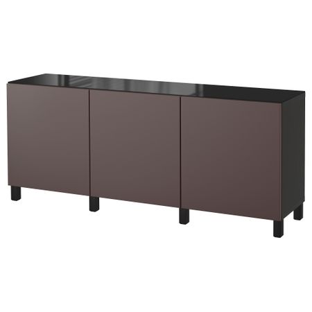 Комбинация для хранения с дверцами БЕСТО, черно-коричневый, Вальвикен темно-коричневый (180x40x74 см)