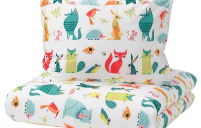 LATTJO Пододеяльник и наволочка - зверюшка/разноцветный 150x200/50x60 см
