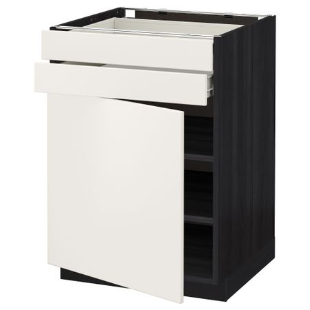 Напольный шкаф с дверцей, 2 ящиками МЕТОД / ФОРВАРА, черный, Веддинге белый