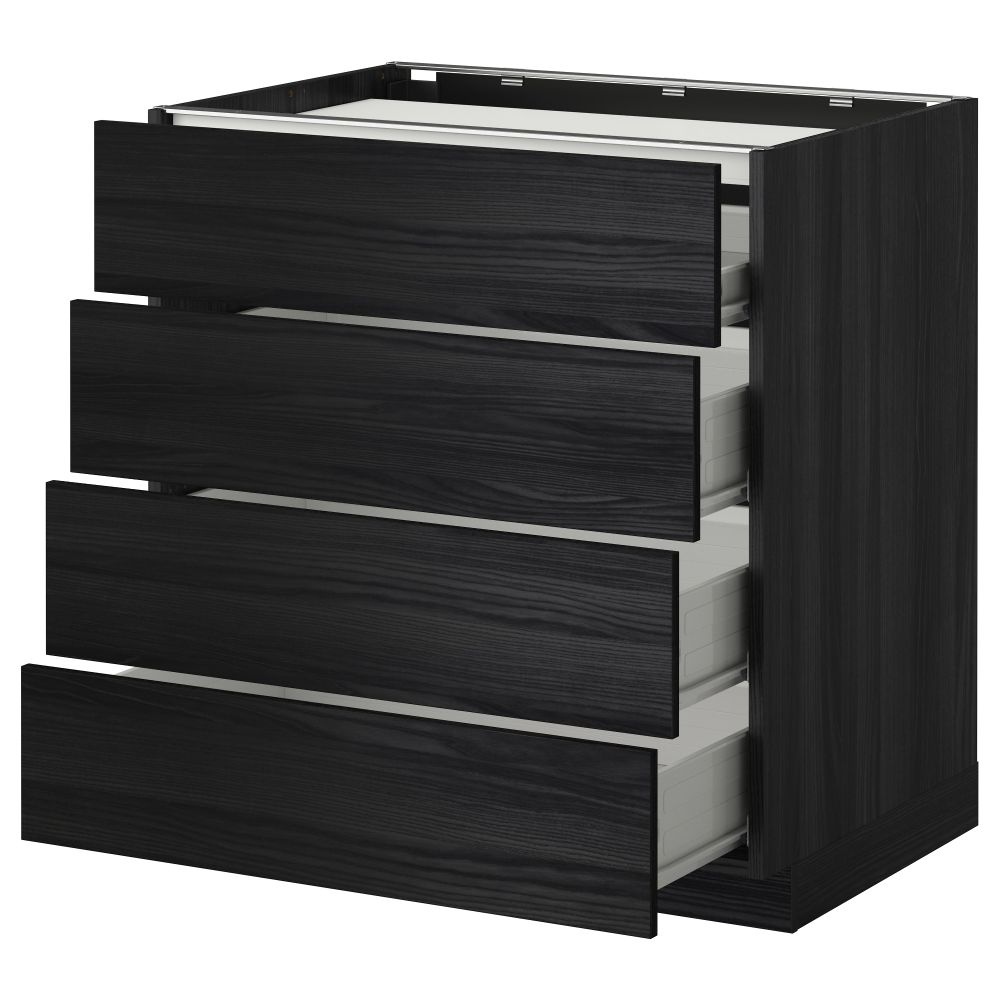 Напольный шкаф, 4 фронтальных панели, 4 ящика МЕТОД / ФОРВАРА, черный, Тингсрид черный - схема-чертеж с размерами