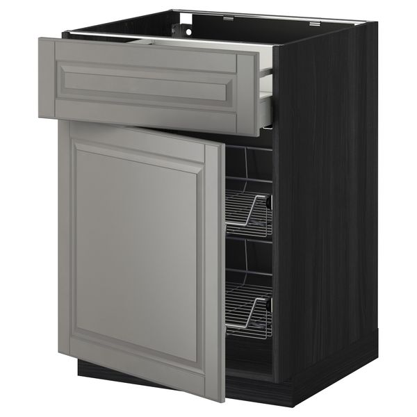 Напольный шкаф с проволочной корзиной, ящиком, дверью МЕТОД / МАКСИМЕРА, черный, Будбин серый - схема-чертеж с размерами