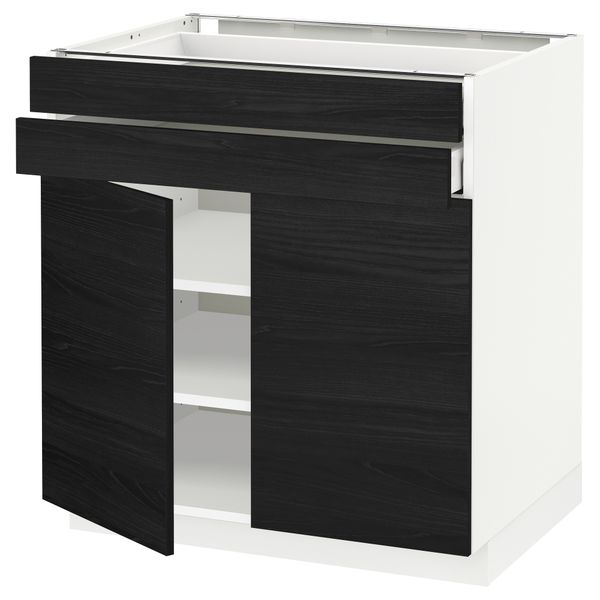 Напольный шкаф, 2 дверцы, 2 ящика МЕТОД / МАКСИМЕРА, белый, Тингсрид черный - схема-чертеж с размерами