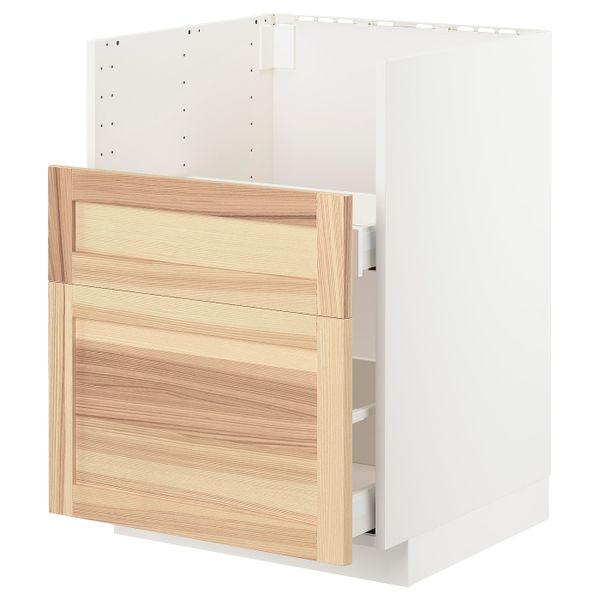 Шкаф под мойку БРЕДШЁН/2фасада/2ящика, белый/Торхэмн ясень 60x60 см IKEA METOD МЕТОД 292.984.39 - фото 1