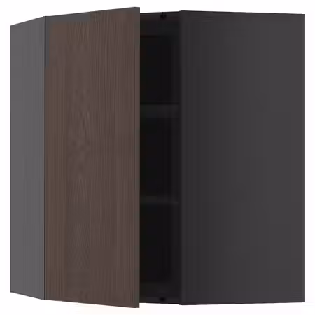 METOD Угловой навесной шкаф с полками - черно-серый/Sinarp коричневый 68x80 см