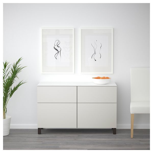 Комбинация для хранения с дверцами, ящиками БЕСТО, черно-коричневый, Лаппвикен светло-серый (120x42x74 см) - схема-чертеж с размерами