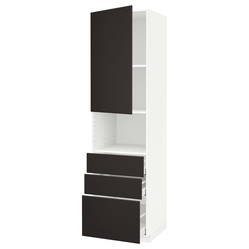 Высокий шкаф для/СВЧ+дверца/3 ящика МЕТОД / МАКСИМЕРА, белый, Кунгсбакка антрацит - схема-чертеж с размерами