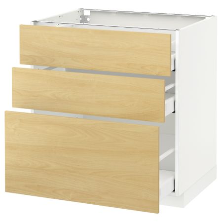 Напольный шкаф с 3 ящиками МЕТОД / МАКСИМЕРА, белый, Тингсрид береза