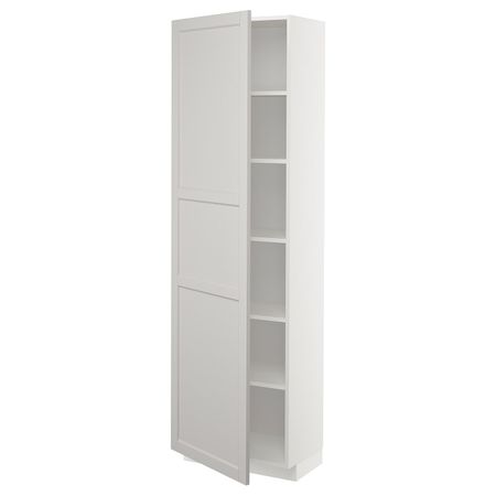 Высокий шкаф с полками, белый/Лерхюттан светло-серый 60x37x200 см IKEA METOD МЕТОД 592.730.84