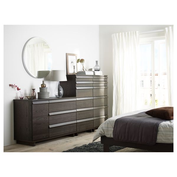 Комод с 6 ящиками ОППЛАНД, коричневая морилка ясеневый шпон (60x125 см) - фото 4