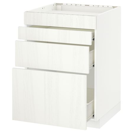 Напольный шкаф для духовки, 4фасада, 3 ящика МЕТОД / ФОРВАРА, белый, Росдаль белый