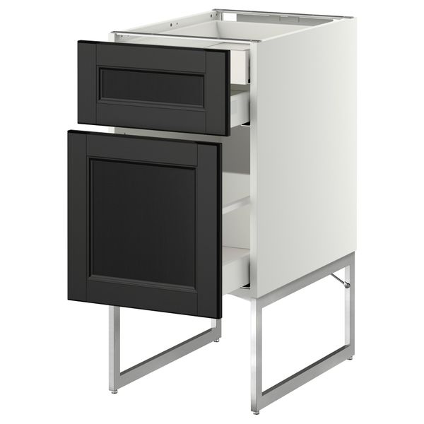 Напольный шкаф 2 фронтальных панели, 2 нижних,1 встроенный ящик МЕТОД / МАКСИМЕРА, белый, Лаксарби черно-коричневый - схема-чертеж с размерами