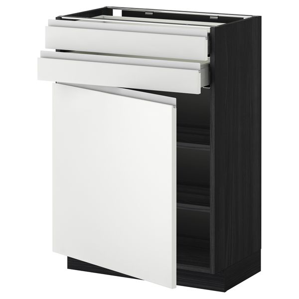 Напольный шкаф с дверцей, 2 ящиками МЕТОД / МАКСИМЕРА, черный, Нодста белый - схема-чертеж с размерами
