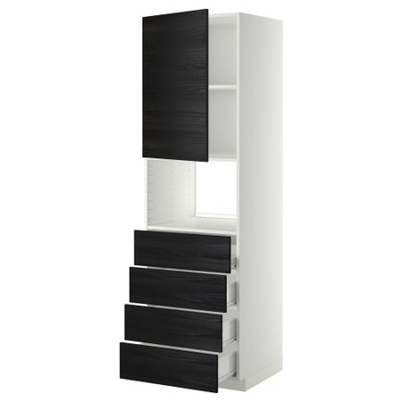 Высокий шкаф для духовки, дверца, 4 ящика МЕТОД / ФОРВАРА, белый, Тингсрид черный