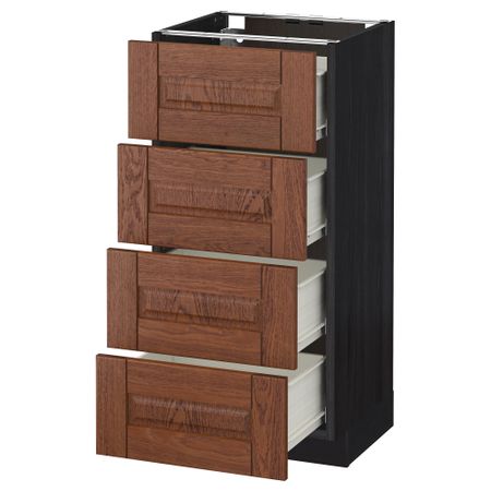 Напольный шкаф 4 фронтальных панели, 4 ящика МЕТОД / ФОРВАРА, черный, Филипстад коричневый