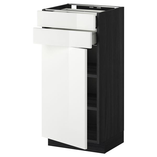 Напольный шкаф с дверцей, 2 ящиками МЕТОД / МАКСИМЕРА, черный, Рингульт белый - схема-чертеж с размерами