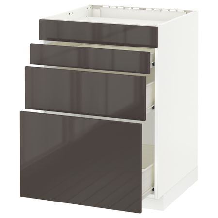 Напольный шкаф для духовки, 4фасада, 3 ящика МЕТОД / ФОРВАРА, белый, Рингульт серый