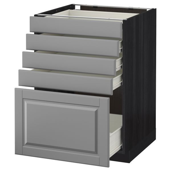 Напольный шкаф с 5 ящиками МЕТОД / ФОРВАРА, черный, Будбин серый - схема-чертеж с размерами