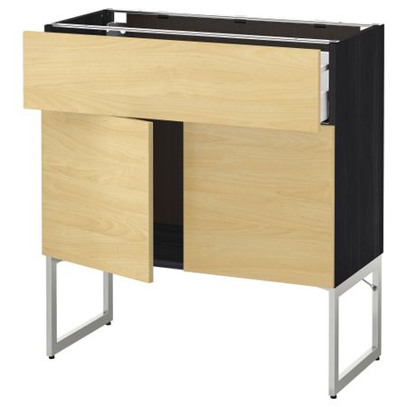 Напольный шкаф, полки, ящик, 2 двери МЕТОД / МАКСИМЕРА, черный, Тингсрид береза