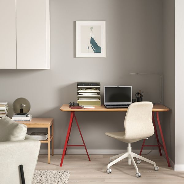 Стол, бамбук/красный 140x65 см IKEA HILVER ХИЛВЕР / LERBERG ЛЕРБЕРГ 893.308.89 - схема-чертеж с размерами