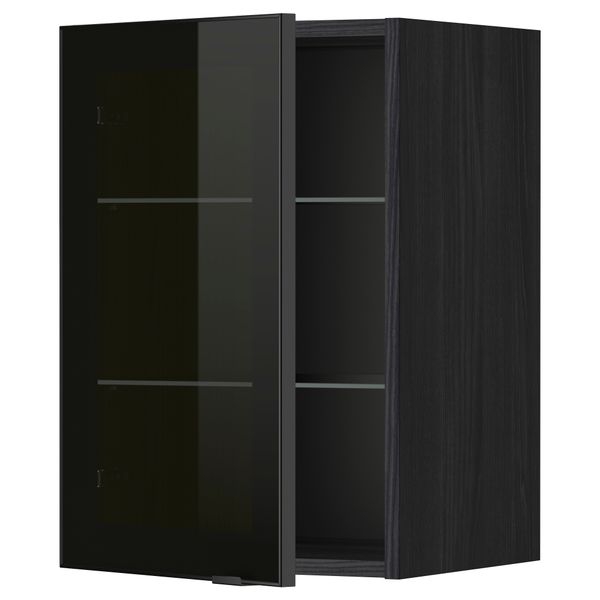 Навесной шкаф с полками, стекляными дверцы МЕТОД, черный, Ютис дымчатое стекло - схема-чертеж с размерами