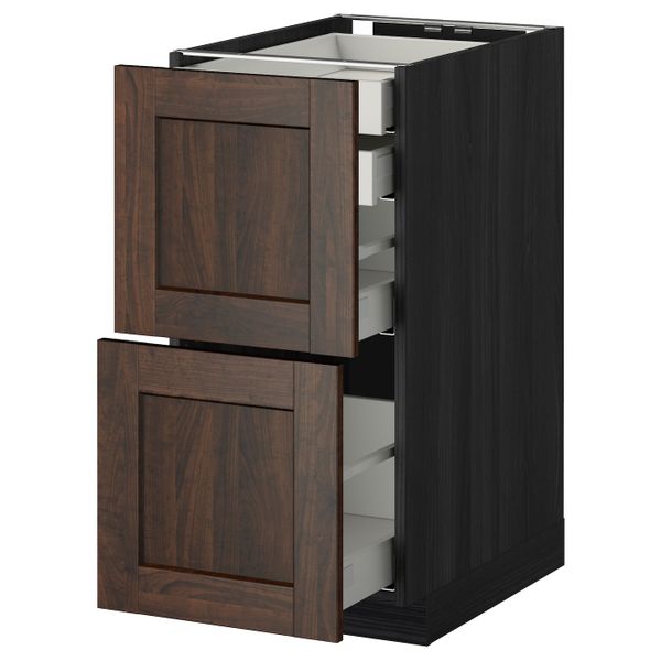 Напольный шкаф 2 фронтальные панели, 2 нижних, 1 средний, 1 высокий ящ, черный/Эдсерум коричневый 40x60 см IKEA МЕТОД / - фото 1