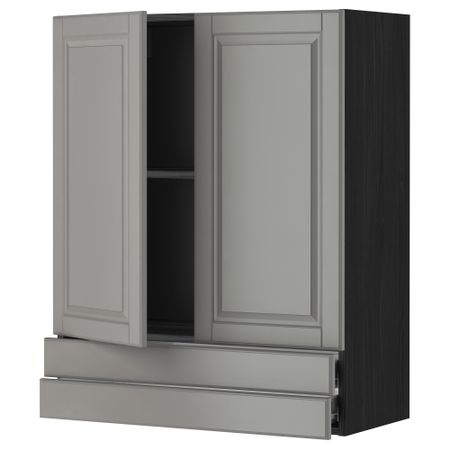 Навесной шкаф, 2 дверцы, 2 ящика МЕТОД / ФОРВАРА, черный, Будбин серый
