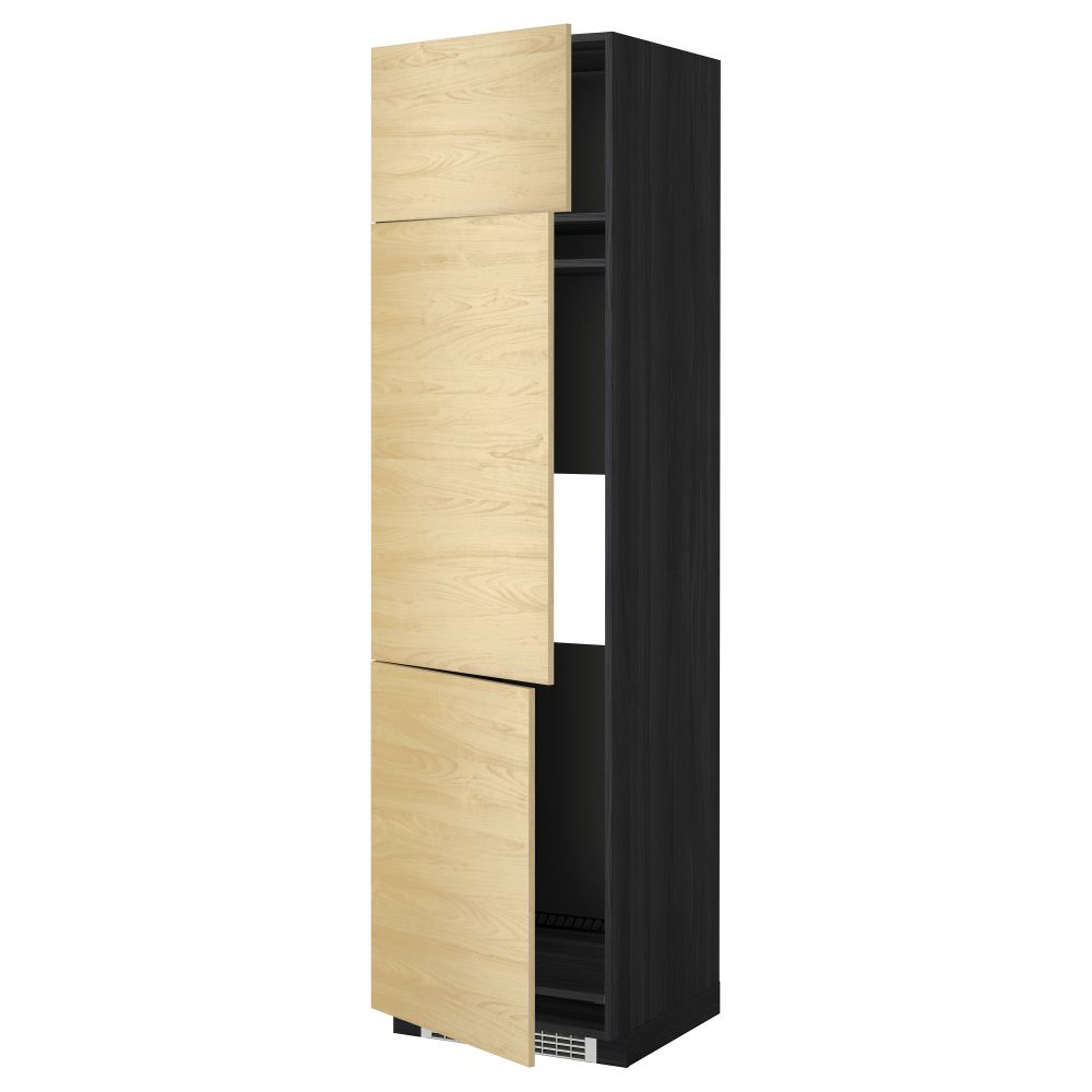 Высокий шкаф для холодильника или морозильника, с 3 дверями МЕТОД, черный, Тингсрид береза - схема-чертеж с размерами