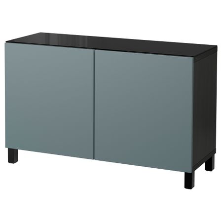 Комбинация для хранения с дверцами БЕСТО, черно-коричневый, Вальвикен серо-бирюзовый (120x40x74 см)