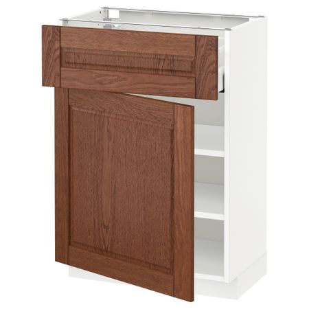Напольный шкаф с ящиком, дверью МЕТОД / МАКСИМЕРА, белый, Филипстад коричневый
