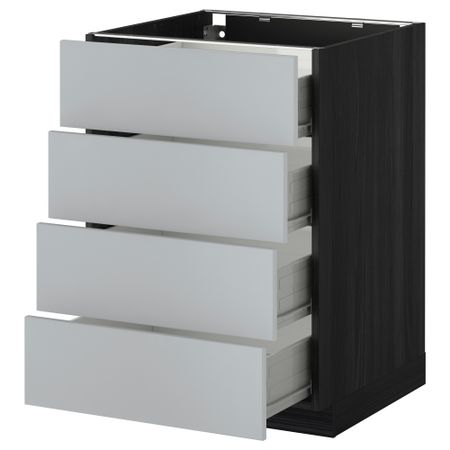 Напольный шкаф 4 фронтальных панели, 4 ящика МЕТОД / ФОРВАРА, черный, Веддинге серый
