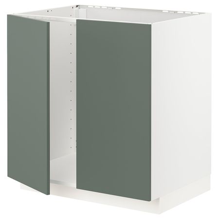 Напольный шкаф для мойки+2 двери, белый/Бодарп серо-зеленый 80x60 см IKEA METOD МЕТОД 094.447.57