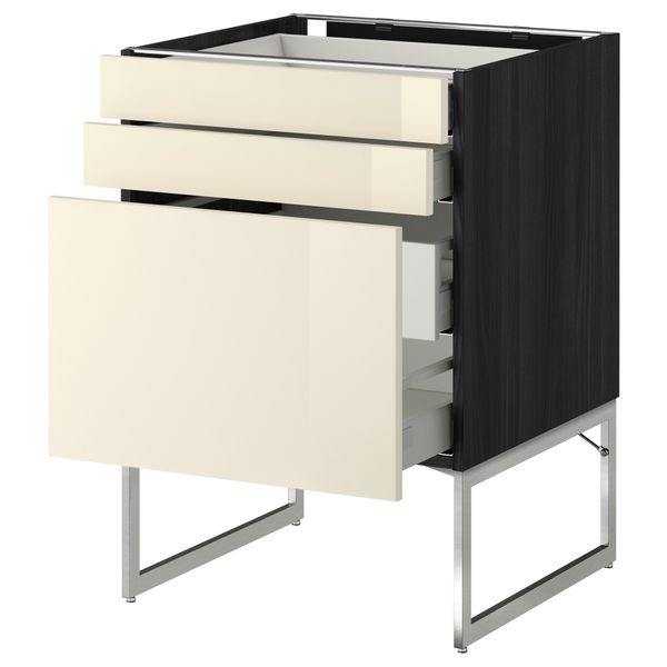 Напольный шкаф 3 фронтальных панели, 2 нижних, 2 средних ящика МЕТОД / МАКСИМЕРА, черный, Рингульт кремовый - схема-чертеж с размерами