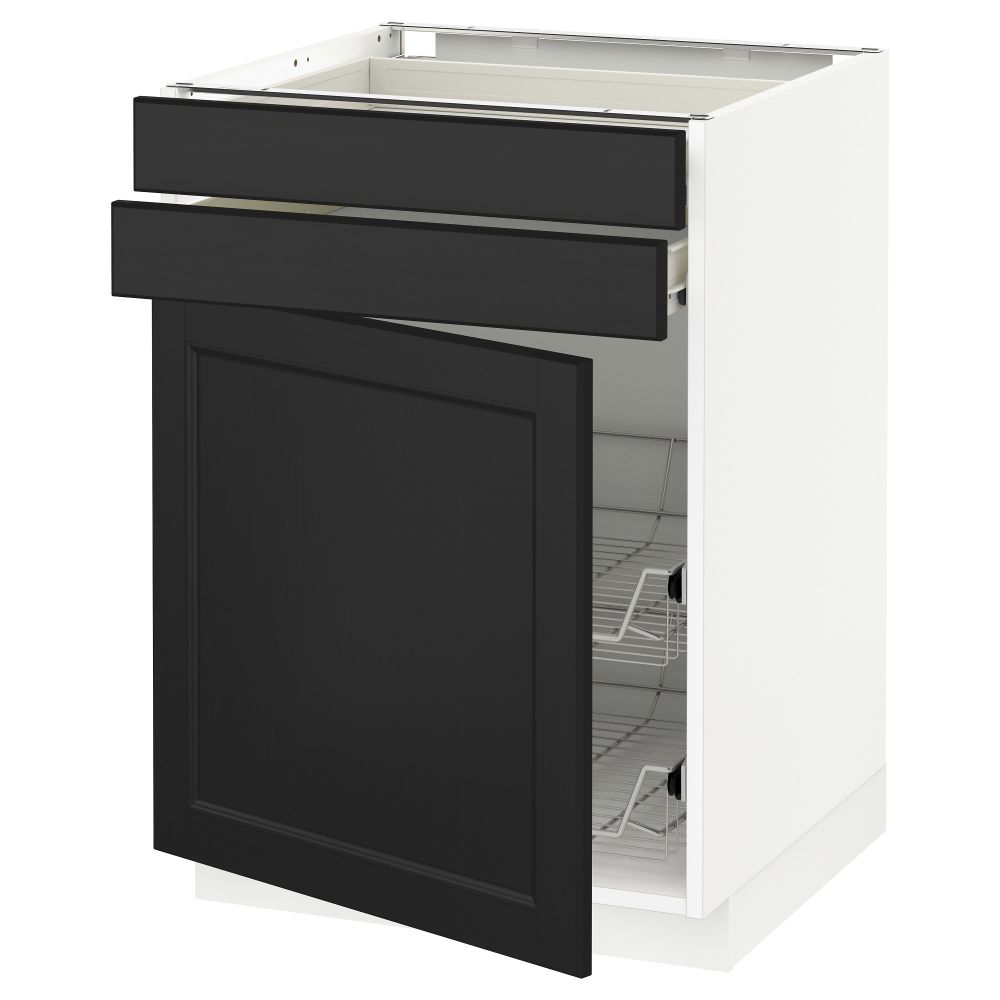 Напольный шкаф, дверца, 2 ящика, проволочных корзин МЕТОД / ФОРВАРА, белый, Лаксарби черно-коричневый - схема-чертеж с размерами