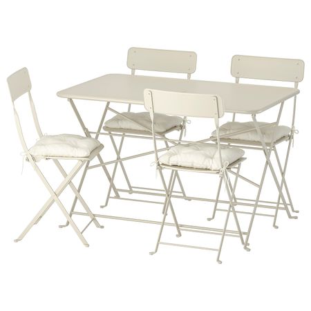 Стол + 4 складных стула, для/сада, бежевый/Куддарна бежевый IKEA САЛЬТХОЛЬМЕН 792.863.49