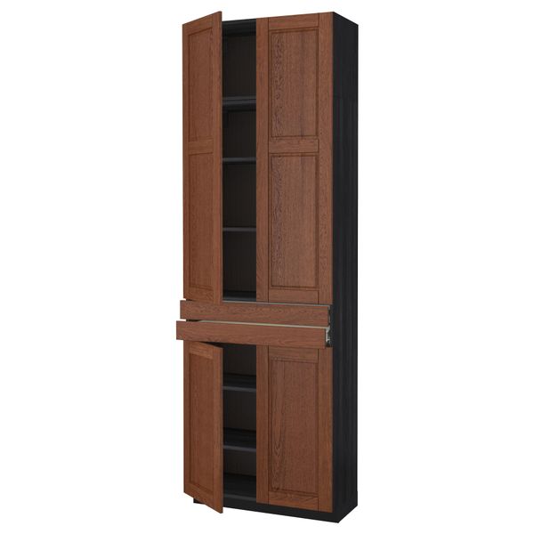 Высокий шкаф + полки, 2 ящика, 4 дверцы МЕТОД / ФОРВАРА, черный, Филипстад коричневый (80x37x240 см) - схема-чертеж с размерами