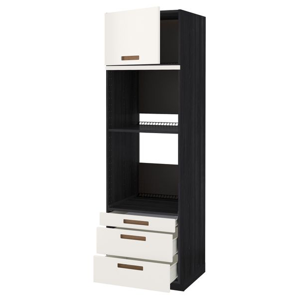 Высокий шкаф для духовки комбинированный, духовка + дверца, 3 ящика МЕТОД / ФОРВАРА, черный, Мэрста белый - схема-чертеж с размерами