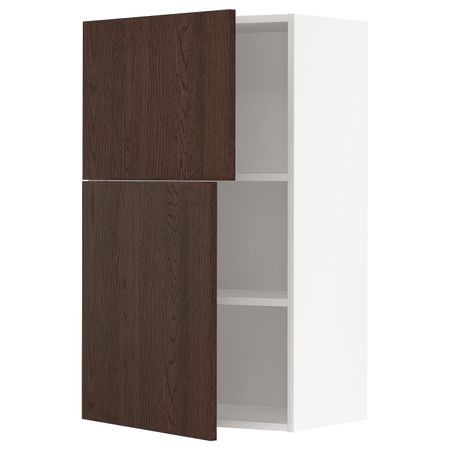 Навесной шкаф с полками/2дверцы, белый/Синарп коричневый 60x100 см IKEA METOD МЕТОД 694.473.81