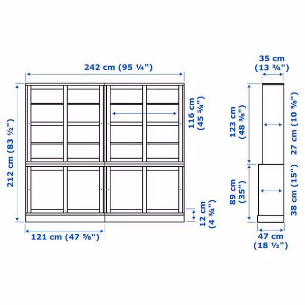 HAVSTA Комбинация с раздвижными дверьми - серо-бежевый 242x47x212 см - схема-чертеж с размерами