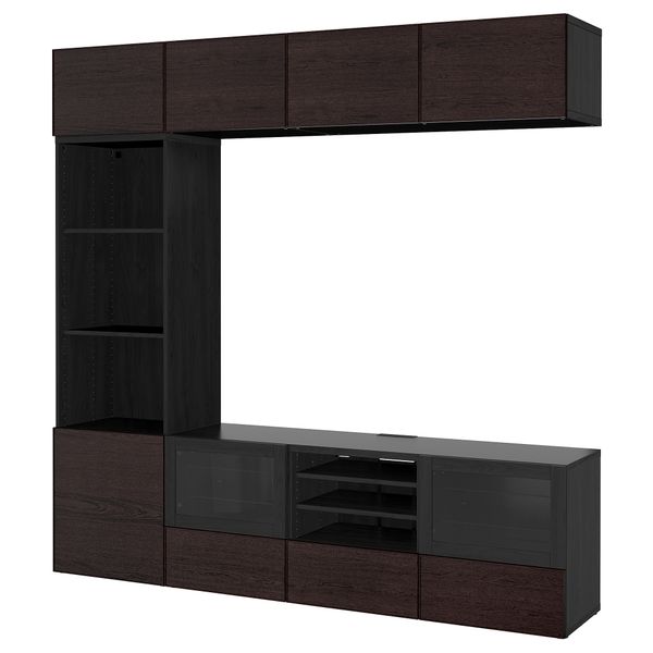 Шкаф для ТВ, комбинированный, стекляные дверцы БЕСТО, черно-коричневый Синдвик, Инвикен черно-коричневый прозрачное стекло - схема-чертеж с размерами