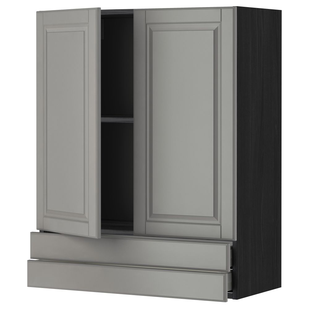 Навесной шкаф, 2 дверцы, 2 ящика МЕТОД / МАКСИМЕРА, черный, Будбин серый - фото 1