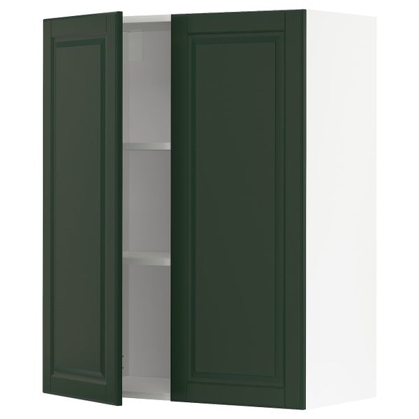 Навесной шкаф с полками/2дверцы, белый/Будбин темно-зеленый 80x100 см IKEA METOD МЕТОД 193.122.52 - фото 1