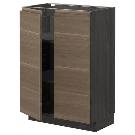 Напольный шкаф с полками/2двери, черный/Воксторп под грецкий орех 60x37 см IKEA МЕТОД 193.028.42
