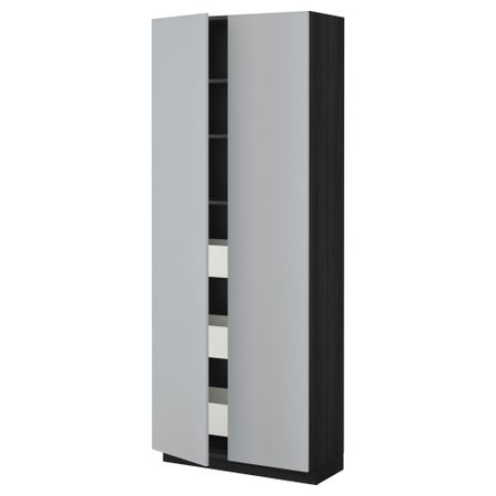 Высокий шкаф с ящиками, 2 дверцы МЕТОД / МАКСИМЕРА, черный, Веддинге серый (80x37x200 см)