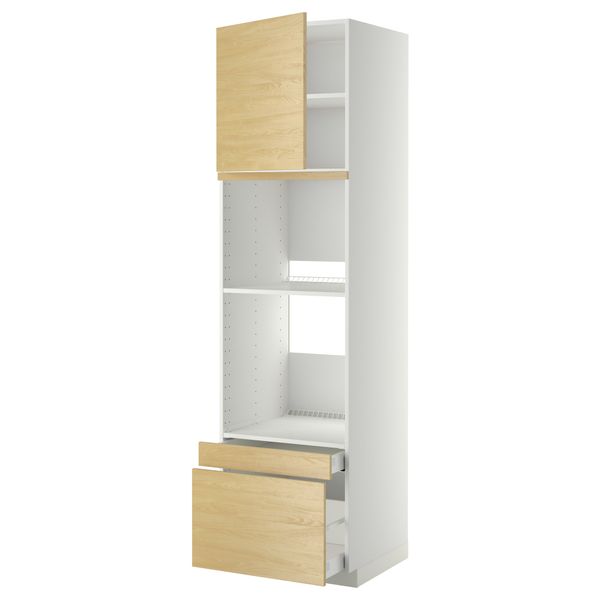 Высокий шкаф для духовки комбинированный, духовка + дверца, 2 ящика МЕТОД / МАКСИМЕРА, белый, Тингсрид береза - фото 1