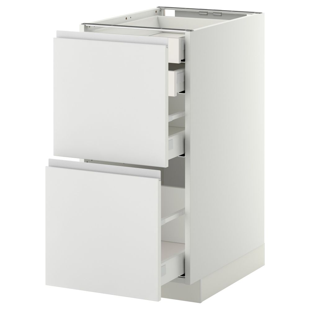 Напольный шкаф 2 фронтальные панели, 2 нижних, 1 средний, 1 высокий ящик МЕТОД / МАКСИМЕРА, белый, Нодста белый - фото 1