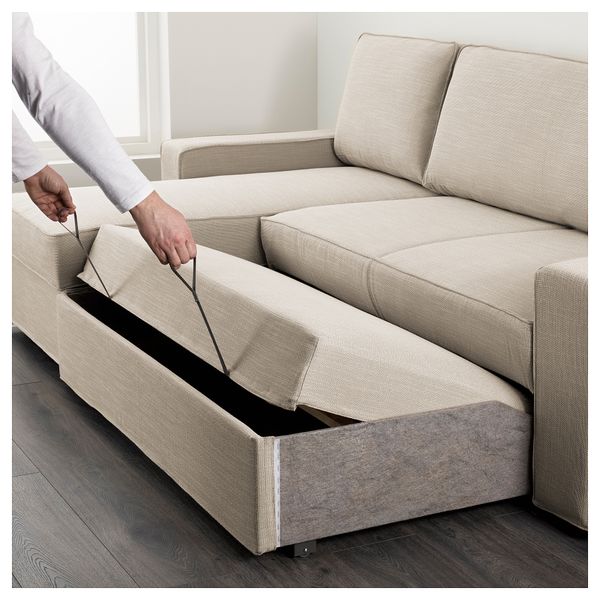 Диван-кровать с козеткой ВИЛАСУНД, Хилларед бежевый - схема-чертеж с размерами