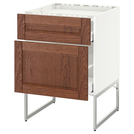 Напольный шкаф, 2 фронтальных панели, 3 ящика МЕТОД / МАКСИМЕРА, белый, Филипстад коричневый