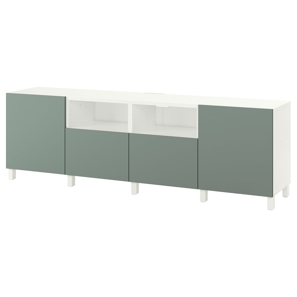 Тумба под ТВ, с дверцами и ящиками, белый/нотвикен/стуббарп серо-зеленый 240x42x74 см IKEA BESTÅ БЕСТО 292.975.57 - фото 1