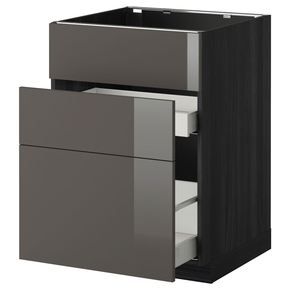 Напольный шкаф под мойку + 3 фронтальных панели, 2 ящика МЕТОД / МАКСИМЕРА, черный, Рингульт серый - схема-чертеж с размерами